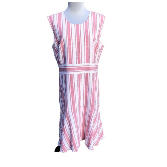 J Crew Dresses & Skirts - J Crew Womens Linen Blend Sleeveless Shirt Waist Dress Size 16 Pink White Stripe